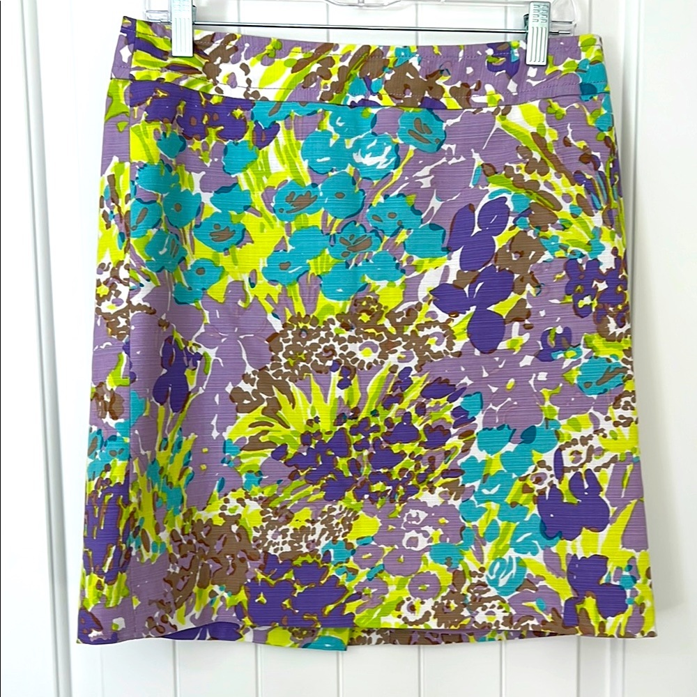 Talbots, Sz 8, lilac, floral, print, skirt, lined, spring, summer